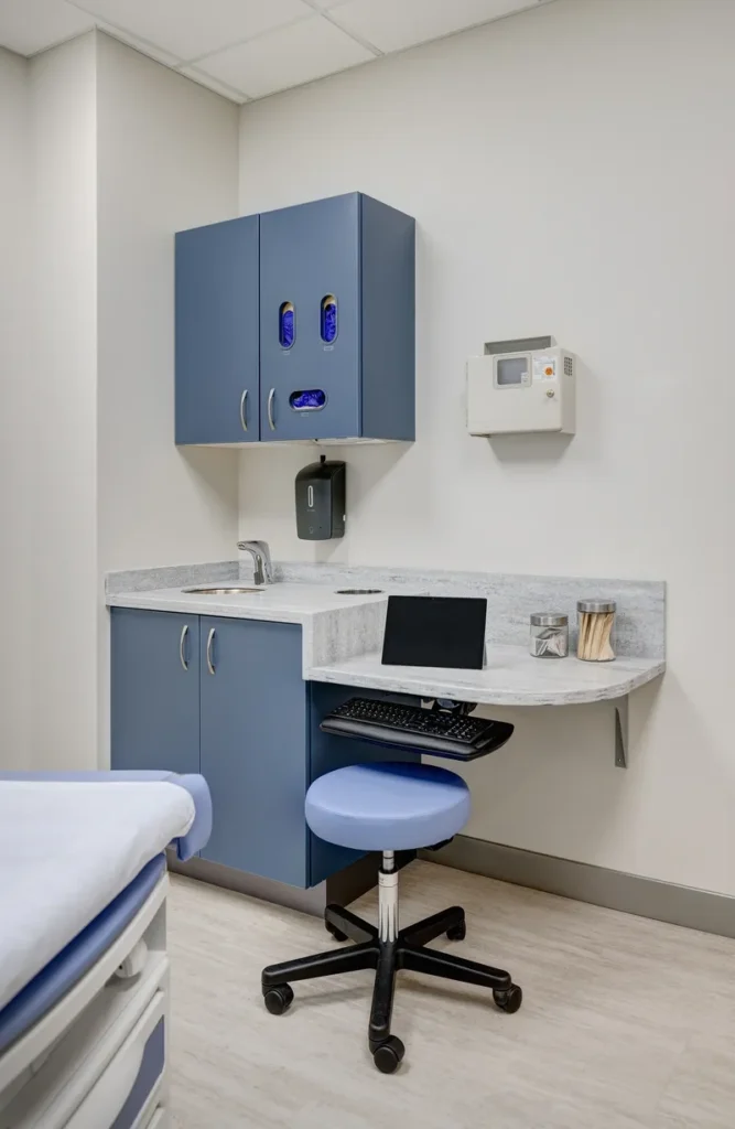 A composite image showing various pediatric services including a stethoscope, X-ray, and lab testing.