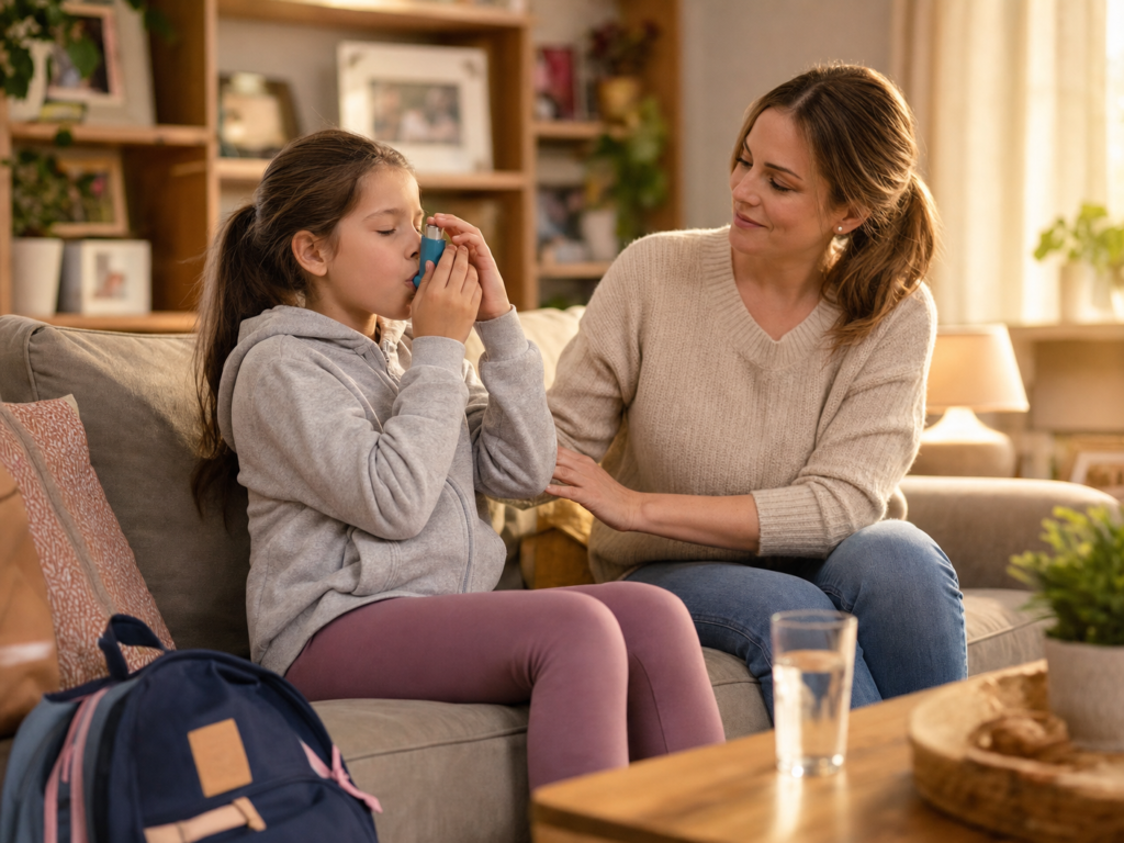 Child experiencing asthma symptoms at home in Wheaton, IL