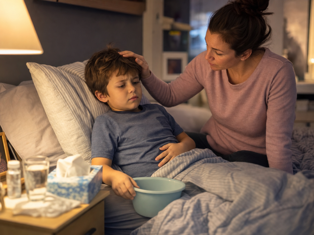Child resting with nausea and vomiting symptoms